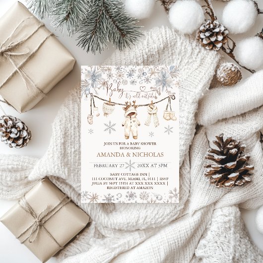 ベビー冬の服の外は寒いベビーシャワー 招待状