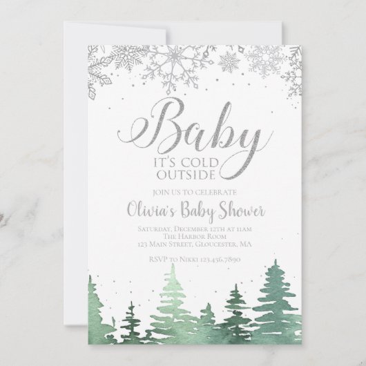 ベビー冬の木の外は寒い 招待状 (正面)