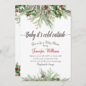 ベビー冬の松の赤ちゃんシャワー外が寒い 招待状 (正面/裏面)