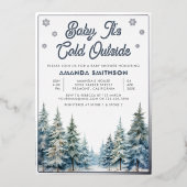 ベビー冬の森の外で寒いベビーシャワー 箔招待状 (正面)