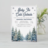ベビー冬の森の外で寒いベビーシャワー 箔招待状 (立ち正面)