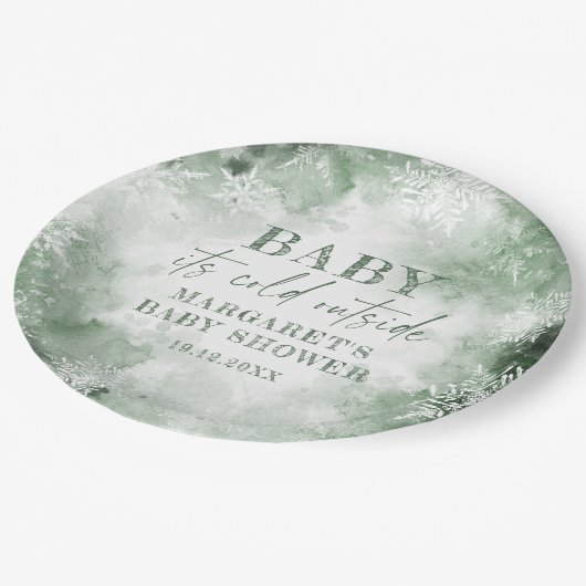 ベビー冬の森の外は寒い ペーパープレート (アングル)