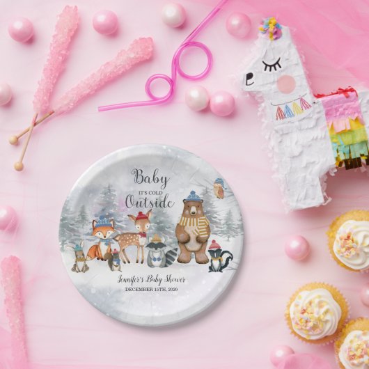 ベビー冬の森の赤ちゃんシャワー外は寒い ペーパープレート (パーティー)