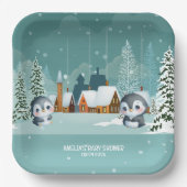 ベビー冬の森の赤ちゃんシャワー外は寒い ペーパープレート (正面)