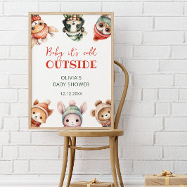 ベビー冬の森の赤ちゃんシャワー外は寒い ポスター