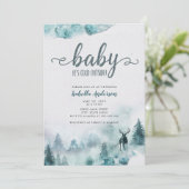 ベビー冬の森の赤ちゃんシャワー外は寒い 招待状 (スタンド正面)