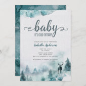ベビー冬の森の赤ちゃんシャワー外は寒い 招待状 (正面/裏面)