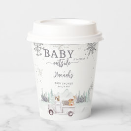 ベビー冬の森の赤ちゃんシャワー外は寒い 紙コップ