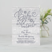 ベビー冬の灰色のベビーシャワー外は寒い 箔招待状 (立ち正面)