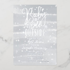 ベビー冬の灰色のベビーシャワー外は寒い 箔招待状