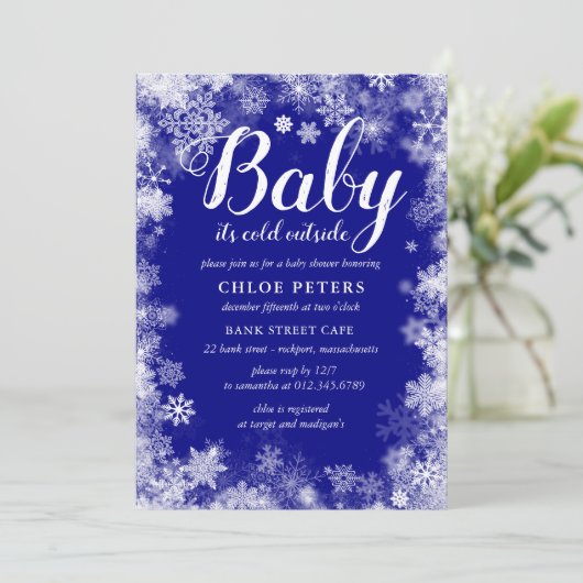 ベビー冬の男の子の赤ちゃんシャワー外が寒い 招待状 (スタンド正面)
