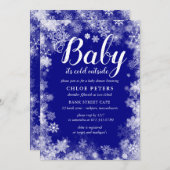 ベビー冬の男の子の赤ちゃんシャワー外が寒い 招待状 (正面/裏面)