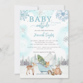 ベビー冬の男の子の赤ちゃんシャワー外が寒い 招待状 (正面)