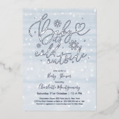 ベビー冬の男の子の赤ちゃんシャワー外が寒い 箔招待状 (正面)