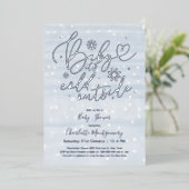 ベビー冬の男の子の赤ちゃんシャワー外が寒い 箔招待状 (立ち正面)