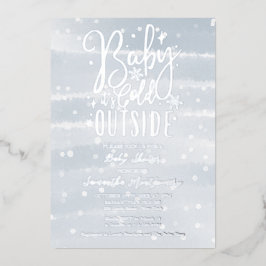 ベビー冬の男の子の赤ちゃんシャワー外が寒い 箔招待状