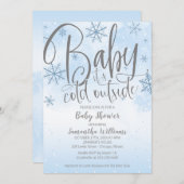 ベビー冬の男の子の赤ちゃんシャワーInvi外が寒い 招待状 (正面/裏面)