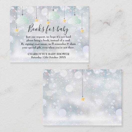 ベビー冬の赤ちゃんシャワーのためのキラキラの本 エンクロージャーカード (正面/裏面)