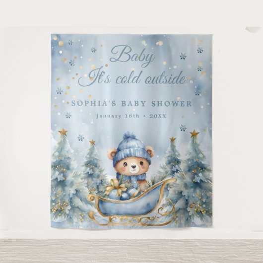 ベビー冬の赤ちゃんシャワーの外が寒い タペストリー (正面)