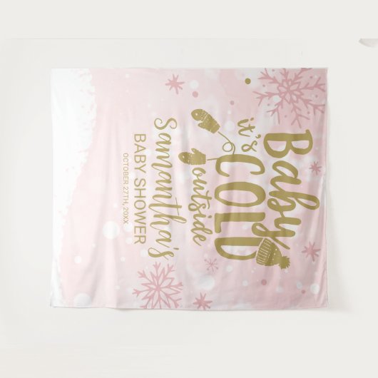 ベビー冬の赤ちゃんシャワーの外が寒い タペストリー (正面(横))