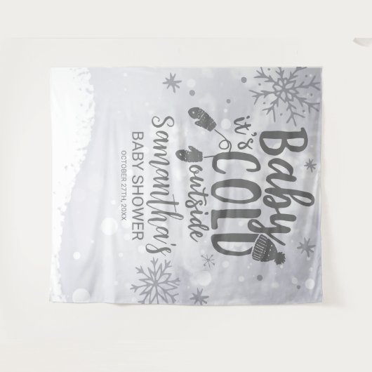 ベビー冬の赤ちゃんシャワーの外が寒い タペストリー (正面(横))