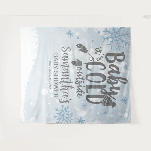 ベビー冬の赤ちゃんシャワーの外が寒い タペストリー (正面(横))