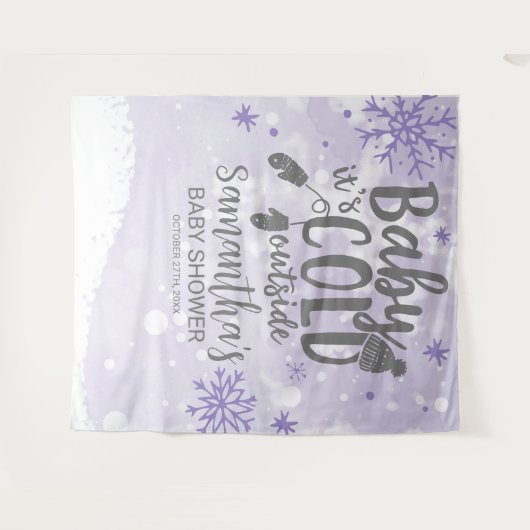 ベビー冬の赤ちゃんシャワーの外が寒い タペストリー (正面(横))