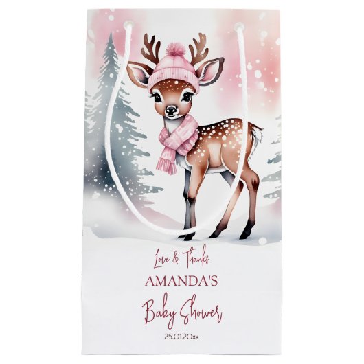 ベビー冬の赤ちゃんシャワーピンク スモールペーパーバッグ (正面)