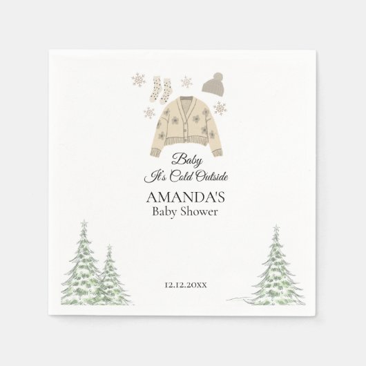 ベビー冬の赤ちゃんシャワー外は寒い スタンダードカクテルナプキン (正面)