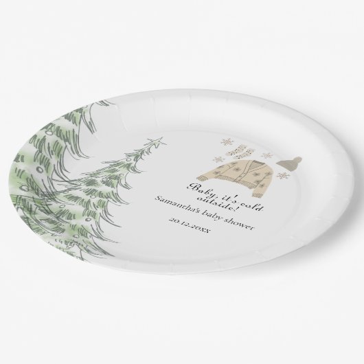 ベビー冬の赤ちゃんシャワー外は寒い ペーパープレート (アングル)