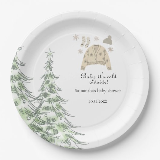 ベビー冬の赤ちゃんシャワー外は寒い ペーパープレート (正面)