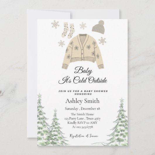 ベビー冬の赤ちゃんシャワー外は寒い 招待状 (正面)