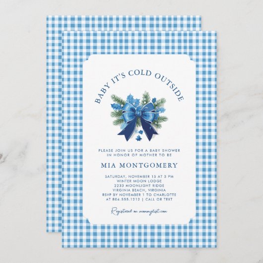 ベビー冬の赤ちゃんシャワー外は寒い – 青 招待状 (正面/裏面)