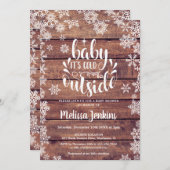 ベビー冬の赤ちゃん素朴シャワー外は寒い 招待状 (正面/裏面)
