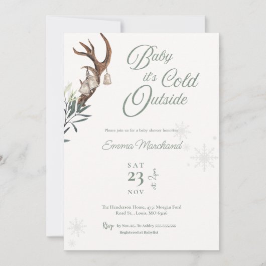 ベビー冬の赤ちゃん霜の降りたシャワー外は寒い 招待状 (正面)