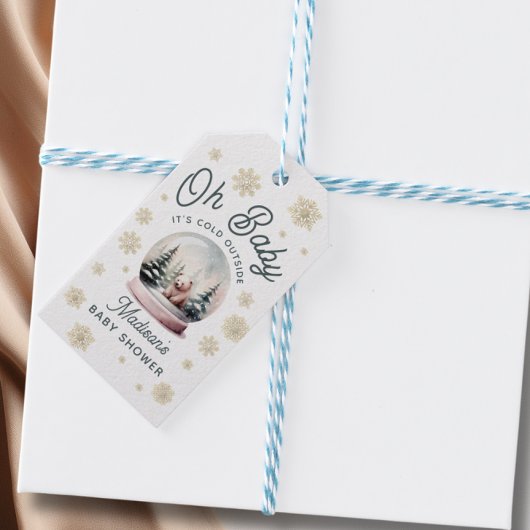 ベビー冬の雪の外で寒いベビーシャワー ギフトタグ