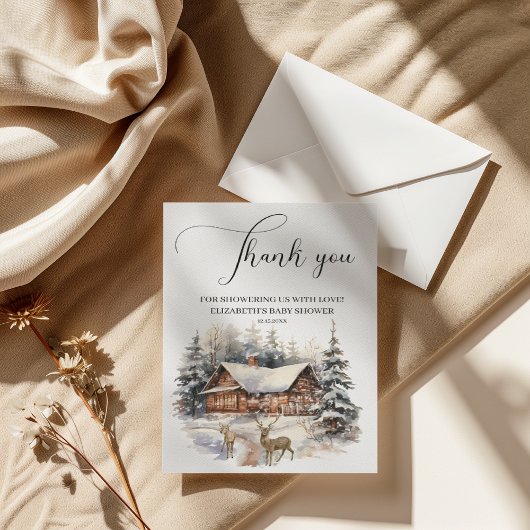 ベビー冬の雪の外は寒い鹿ありがとう サンキューカード
