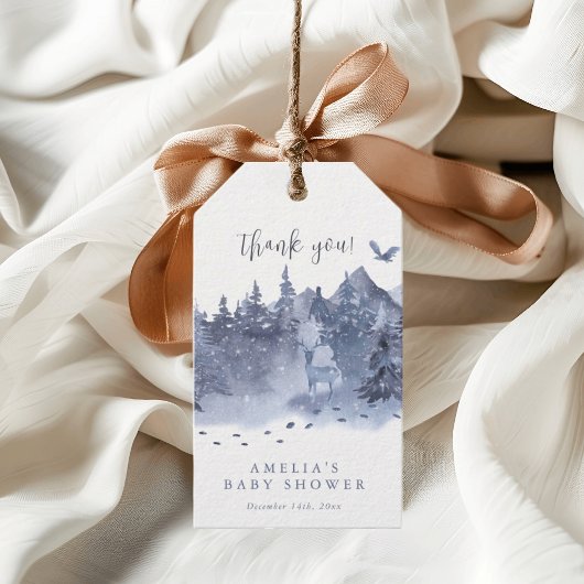 ベビー冬の雪の森の鹿の外は寒い ギフトタグ