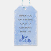 ベビー冬の雪の結晶ブルーボーイシャワーが冷たい ギフトタグ (裏面)