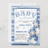 ベビー冬の青い赤ちゃんシャワー外は寒い 招待状 (正面)