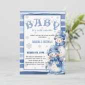 ベビー冬の青い赤ちゃんシャワー外は寒い 招待状 (スタンド正面)