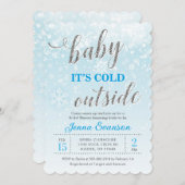 ベビー冬の青の外は寒いブライダルシャワー 招待状 (正面/裏面)