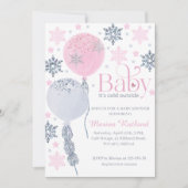 ベビー冬の風船の外は寒いベビーシャワー 招待状 (正面)