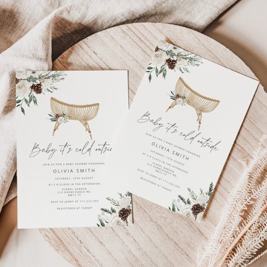 ベビー冬ボホのベビーシャワー外は寒い 招待状