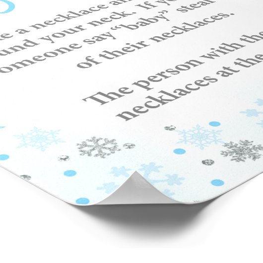 ベビー冬季ブルーシャワーゲームのサインを言わない ポスター (角)