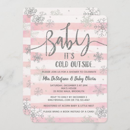 ベビー冷たいアウトサイドシャワー招待状ガールピンク 招待状 (正面/裏面)