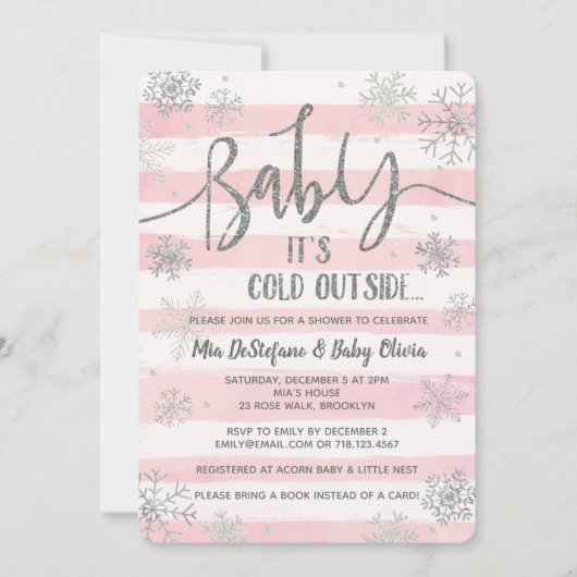 ベビー冷たいアウトサイドシャワー招待状ガールピンク 招待状 (正面)