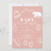 ベビー冷たいアウトサイドハンドドロンピンクの赤ちゃんシャワー 招待状 (正面)