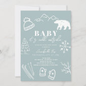 ベビー冷たいアウトサイドハンドドロー青いベビーシャワー 招待状 (正面)