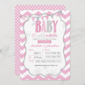 ベビー冷たいアウトサイドピンクカップルのシャワー招待状 招待状 (正面/裏面)